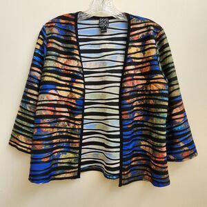 Clara Sun Woo Cardigan Womens Small Open Front Cropped Black Striped Multicolor